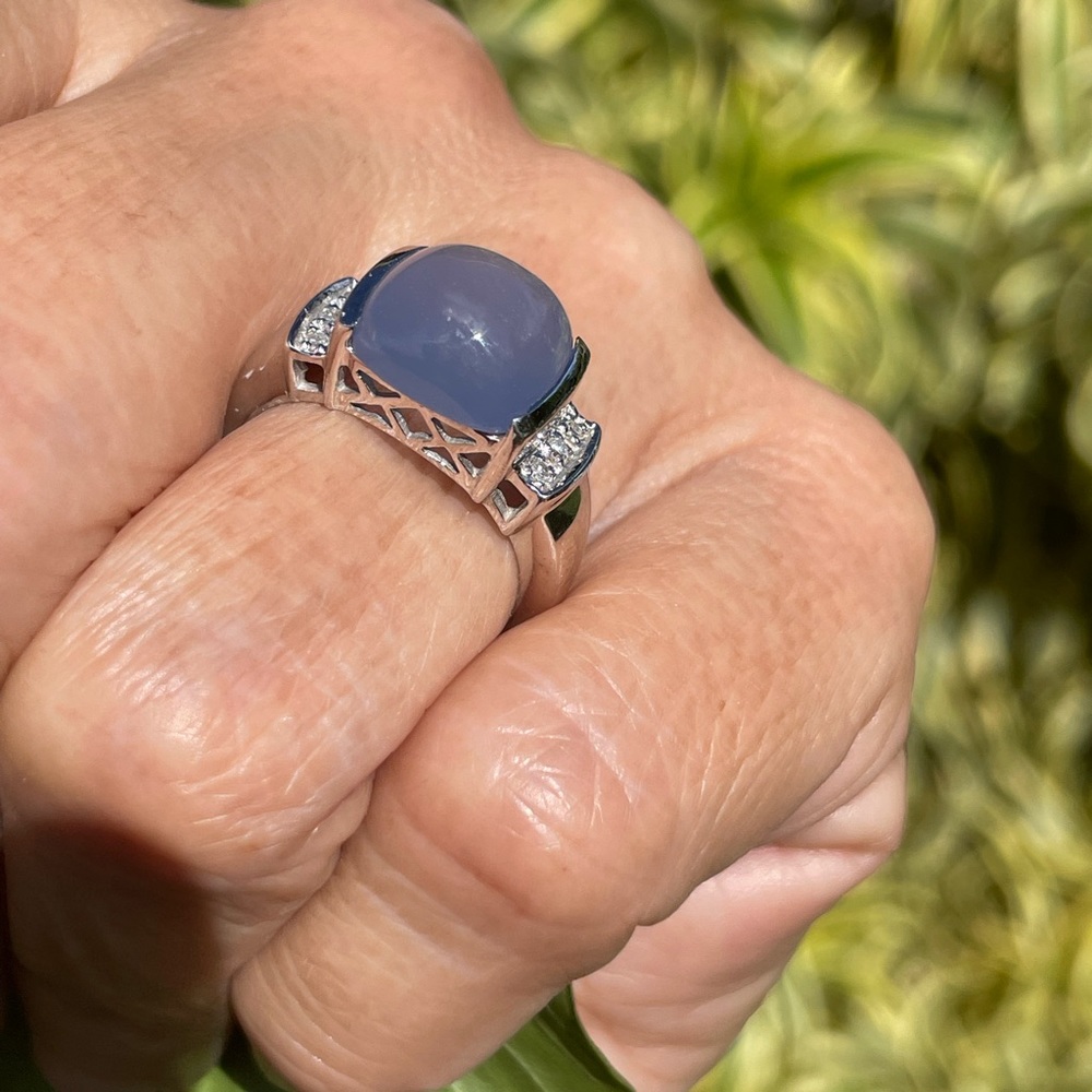 Periwinkle Cabochon Ring setting in white gold w/ diamond accents.  Comfortable